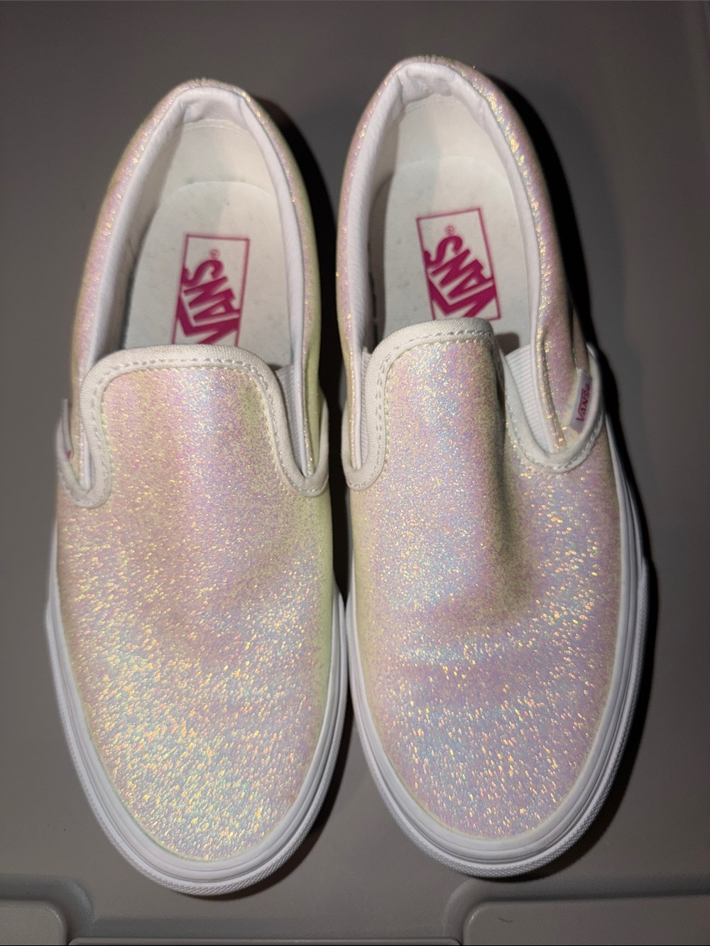 Vans Iridescent Slip-On Sneakers - Pink/White size 8.5 women